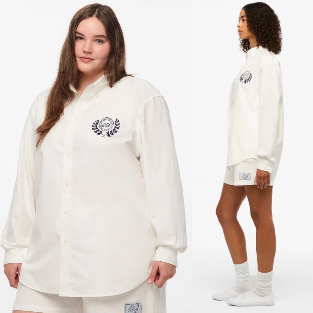 Taylor Swift Embroidered Crest Oxford Button Down Shirt Cotton White 3XL